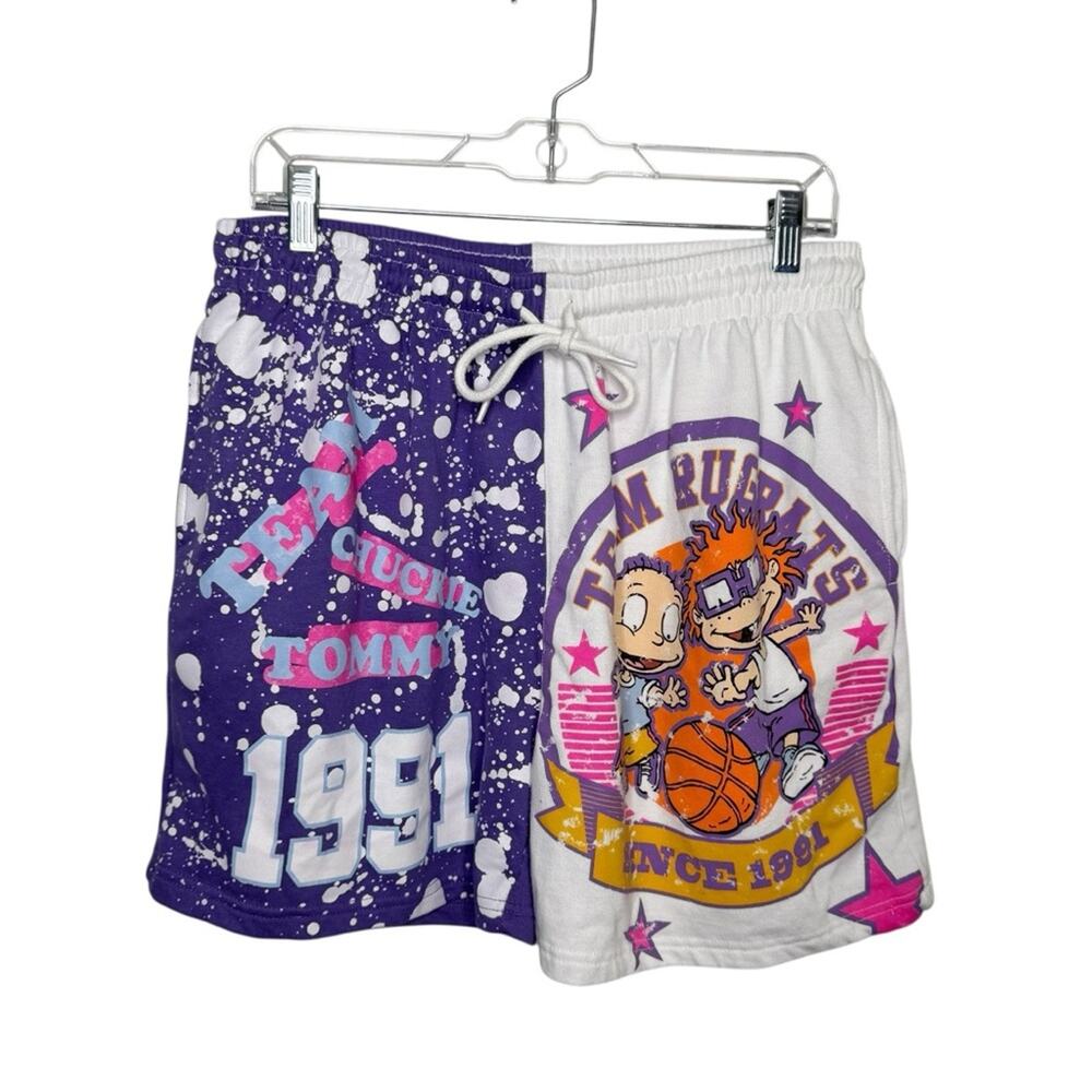 NICKELODEON / purple white Rugrats cotton elastic waist basketball shorts / L